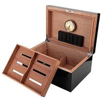 Cigar Humidor Holder,Portable Travel Elegant Wood Cigar Case Large capacity Cigar Storage Box with Humidifier,Removable Cedar Tray,Hold 120 Cigars (Black)