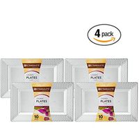 [40 Count - 13.5 Inch Plates] Rectangulete Hexagons Designer Tableware Heavyweight Plastic Clear Rectangle Dinner Plates With Designed Border, Party & Wedding, Event Disposable Dishes