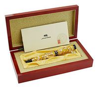 Jinhao Double Dragon Rollerball Pen with Redwood Gift Box, Big and Heavy Roller Pen, Noble Golden Cloisonne Craft Signature