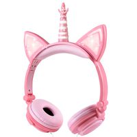 Unicorn Kids Headphones for Girls Boys Tablet School Supplies Gifts, LED Glowing Wired Adjustable Kids Headphones with Safe 85dB Volume Limited, Foldable Cat Ear Headphones for Birthday Xmas(Peach)