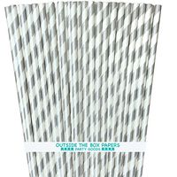 Striped Paper Straws - Silver White - 7.75 Inches - 100 Pack - Outside The Box Papers Brand