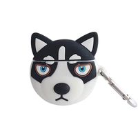 UR Sunshine AirPods Pro Case, Super Cute Funny Husky Face Shape Soft Silicone Case Dog Silly Expression Cover Protective Skin for AirPodsPro/3 +Hook-Black