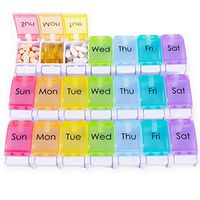 Weekly Pill Organizer, 7 Day Pill Case Arthritis Friendly, BPA Free Travel Pill Case with Push Button Design, Rainbow Medicine Box for Vitamins, Fish Oils, Supplements (Pack of 3)