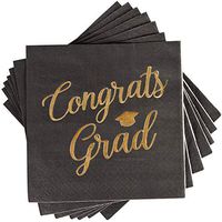 Cocktail Napkins - 50-Pack Graduation Party Napkins, Disposable Paper Napkins, 3-Ply, Congrats Grad Design, Black with “Congrats Grad” Gold Foil Print, 5 x 5 Inches