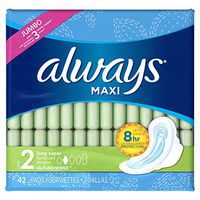 ALWAYS Maxi Size 2 Super Pads with Wings Unscented, 42 Count