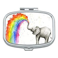 Cute Baby Elephant Spraying Rainbow Watercolor Painting Art Custom Rectangle Silver Pill Box Pocket Medicine Tablet Holder Organizer Pill Decorator Case Purse