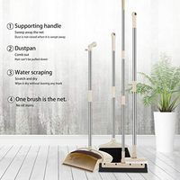 Broom and Dustpan Set, Ceaning Four-Piece Set, Besom, Cymbal, Magic Besom and Floor Brush Combined Vertical Cleaning for Home Kitchen Room Office Lobby Floor (Khaki)