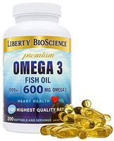 Liberty Bioscience Extra Strength Omega 3 Fish Oil Supplement, 600mg of Omega-3 per Softgel, 200mg DHA 300mg EPA Prenatal Health, 200 Softgels