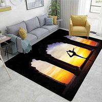 Bigdatastore Over Sized Area Rug Kids Girl, Silhouette Doing in Old Ancient at Orange Sunset Mental Meditative, Fashionable High Class Living Dinning Room(6'x 9')