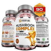 Vitology Labs Mushroom Supplement 2500mg Vitamin C – 90 Capsules - 7 Blend Organic Lions Mane, Cordyceps, Reishi, Chaga, Maitake, Shiitake & Turkey Tail | Immune System & Nootropic Brain Booster