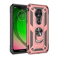 Case Compatible with Moto G7 Play Case Clear Slim Soft Silicone+Hard Plastic Cover Case with Frame Finger Grip Rotating Ring Holder Stand Work with Magnetic Car Mount for Moto G7 Play (Rose Gold)