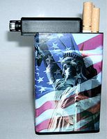 Cigarette Case Statue Liberty Flag Built on Lighter Holder Box