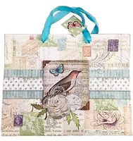 Punch Studio Large Horizontal 3D Die-Cut Silver Glitter Embellished Gift Bag with Tag ~ Fleurs Musical Bird 95478