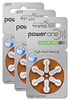 Power One Size 312 MERCURY FREE Hearing Aid Batteries, 3Pack (60 Batteries)