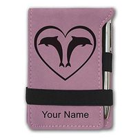 Mini Notepad, Dolphin Heart, Personalized Engraving Included (Pink)