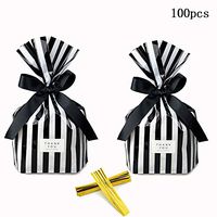 Black Stripe Clear Cello Bags 7.8in x 5.5in x 2.3in Candy Plastic Party cellophane Treat Bags,Pack of 100