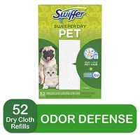 Swiffer Sweeper Dry Mop Pet Refills for Floor Mopping and Cleaning, All Purpose Cleaning Product, Odor Defense with Febreze Freshness, 52 Count