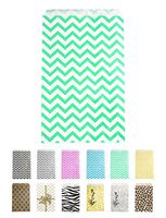 Novel Box Teal Chevron Print Paper Gift Candy Jewelry Merchandise Bag Bundle 4X6" (100 Count) + Custom NB Pouch