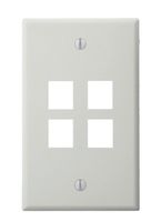 Leviton 40804-BW QuickPort Wallplate, Single Gang, 4-Port, White, Bulk Packaged