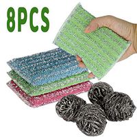 playhunter Kitchen Scrubbing Sponges - Heavy Duty Non-Scratch Scrubbing Cleaner Sponges in 4 pcs with 4 Stainless Steel Wool -Metal Dish Scouring Scrubbers for Fast Cleaning (8pack) Color Random