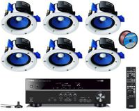 Yamaha 3D-Ready 5.1-Channel 500 Watts Digital Home Theater Audio Video Receiver with 4K Pass-Through + Yamaha Custom Easy-to-Install in-Ceiling Full Range Mini Speakers (Set of 6)