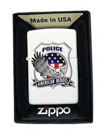 Zippo Custom Lighter -"American Heroes" Blue Line Police Support w/Eagle - White Matte
