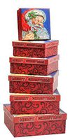 Christmas Gift Boxes 6 Piece Nesting Christmas Holiday Box Set with Santa Claus Merry Xmas - Great for Wrapping Presents or as a Decoration (Square Box)