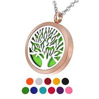 HOUSWEETY Aromatherapy Essential Oil Diffuser Necklace-Stainless Steel Tree of Life Locket Pendant,11 Refill Pads (Non-engraving)