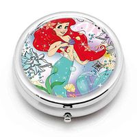 DISNEY COLLECTION Pill Box 3 Compartment Little Mermaid Princess Ariel Round Metal Silver Button Medicine Organizer Box Convenient Jewelry Box Vitamin Fish Oil Supplement Gift