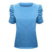 Eoeth Blouse Shirts for Women Fashion Long Sleeve Solid Sequin Stand Collar Puff Sleeve Tops Pullover T-Shirts Tracksuits Sky Blue