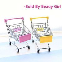 2 Pcs Beauy Girl Mini Shopping Cart Supermarket Handcart Shopping Utility Cart Mode Storage Toy (Pink and Yellow)