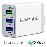 HZQDLN Fast Wall Charger QC 3.0 USB Quick Charge 3 Ports Tablet iPad Phone Charger Adapter Travel Plug Compatible iPhone X/Xs/XS Max/XR/8/8+/7P/7/6/5 Samsung S8/S7/S6/Edge/LG HTC