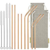 STRAWTOPIA Rose Gold Straight Bent Metal Straws (8 Pack) Stainless Steel Straws Drinking Reusable with Case, Cleaning Brushes, Fits 20 30 40oz Tumblers, Dishwasher Safe, 6mm Wide (Long/Short)