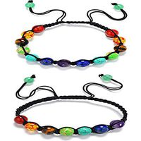 7 Chakras Beads Bracelet, Handmade Braided Adjustable Reiki Crystal Balancing Round Beads Bracelet for Yoga Meditation, Energy Healing