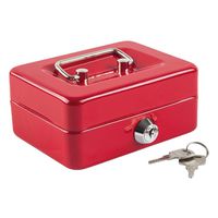 Kyodoled Mini Small Cash Box with Money Tray,Lock Box with Key,Small Safe for Kids 4.9"x 3.7"x 2.3" Red