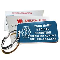 My Identity Doctor - Custom Engraved Medical Alert ID Keychain Tag, Plastic, Rectangle, Blue, Small, 2.25 x .79 Inch
