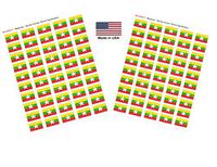 Made in USA! 100 Country Flag 1.5" x 1" Self Adhesive World Flag Scrapbook Stickers, Two Sheets of 50, 100 International Sticker Decal Flags Total (Myanmar)