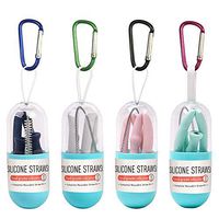 4 pcs Silicone Drinking Straws with Travel Cases, FineGood 8" Reusable Collapsible Flexible Straws for 30oz 20 oz. Tumbler, with Cleaning Brushes & Carabiners - Pink, Green, Gray, Dark Blue