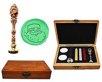 MNYR Christmas Santa Face Luxury Wood Box Rose Gold Metal Peacock Wedding Invitations Gift Card Paper Stationary Envelope Seal Custom Wax Seal Sealing Stamp Wax Stick Melting Spoon Wood Gift Box Kit