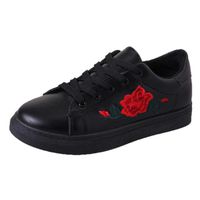 Baigoods Fashion Women's Straps Sports Running Sneakers Embroidery Flower Street Beat Spring Summer Autumn Shoes (US:6, Black)