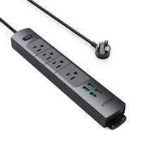TROND Prime II 4-Outlet Mountable Surge Protector Power Bar Strip with USB (4A/20W, Black), Right-Angle Flat Plug, 6.6 Feet Long Cord, for Workbench, Nightstand, Dresser, Home and Office