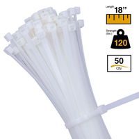BuyCableTies 8-18" Light to Heavy Duty Indoor Cable Ties - 120 lb Rated - 8 Colors - 100 per bag (18"- 50 pack, Natural/Clear)