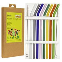 Reusable Glass Straws Set, Multiple Colored Borosilicate Glass BPA and Lead Free Healthy Eco Friendly Drinking Straws, 8.5"x8mm, Pack of 8 with 2 Cleaning Brushes (Multiple Color)