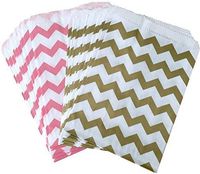 Outside the Box Papers Light Pink and Gold Chevron Treat Sacks 48 Pack 5.5 x 7.5 Pink, Gold, White