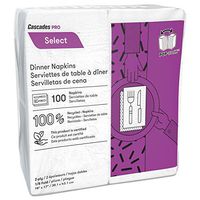 Cascades North River Dinner Napkins, 2-Ply, 3 3/4 x 8 1/2, White, 100/Pack, 3000/Carton