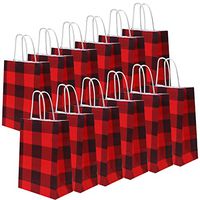 Cooraby 20 Pieces Red and Black Plaid Paper Party Bags Christmas Gift Bag Birthday Kraft Party Bags with Handle for Wedding and Party Celebrations (Color A)