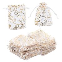 Organza Bags - 120-Count Satin Drawstring Organza Pouches with Gold Swirl Design, Mesh Favor Bags for Baby Showers, Wedding Gifts, Special Occasions, Party Favors, 3.5 x 4.75 Inches