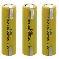 (3-PACK) Exell AA 1.2V 1000mAh NiCD Rechargeable Batteries with Tabs for meters, radios, hybrid automobiles, high power static applications (Telecoms, UPS and Smart grid), radio controlled devices