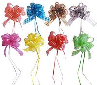 EOM Set of 8 Wedding Pull Bow Organza Striped Ribbon String with 35" Long Tulle Tails Wedding Party Bridal Giftwrap Wrapping Bows,Gift Bows, Christmas Bows Assorted Colors (Set of 8 Assorted Colors)