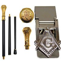 (Set) Freemason Engraved Walking Cane & Stainless Steel Masonic Money Clip